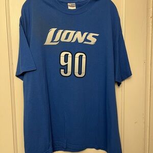 Detroit Lion #90 Suh  Blue Graphic Tee